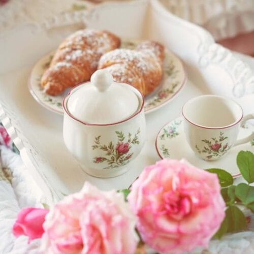 Alternative view of Set 6 tazzine caffè in ceramica bianca Moss Roses