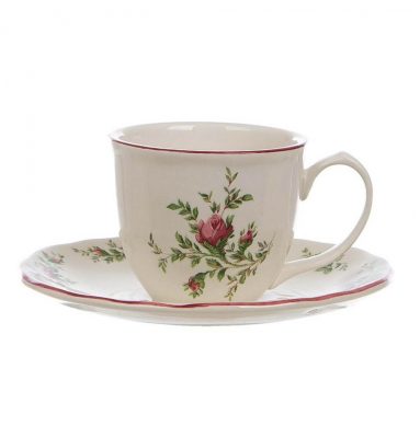 Set 6 tazzine caffè in ceramica bianca Moss Roses