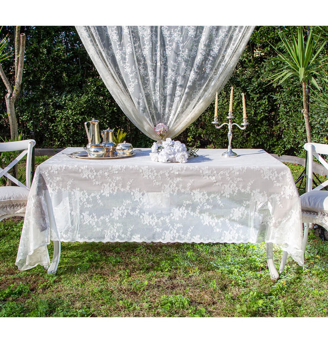Tovaglia In Pizzo Avorio Con Motivo Floreale - 170x180 Cm, Quadrata, Perfetta Per Eventi Speciali