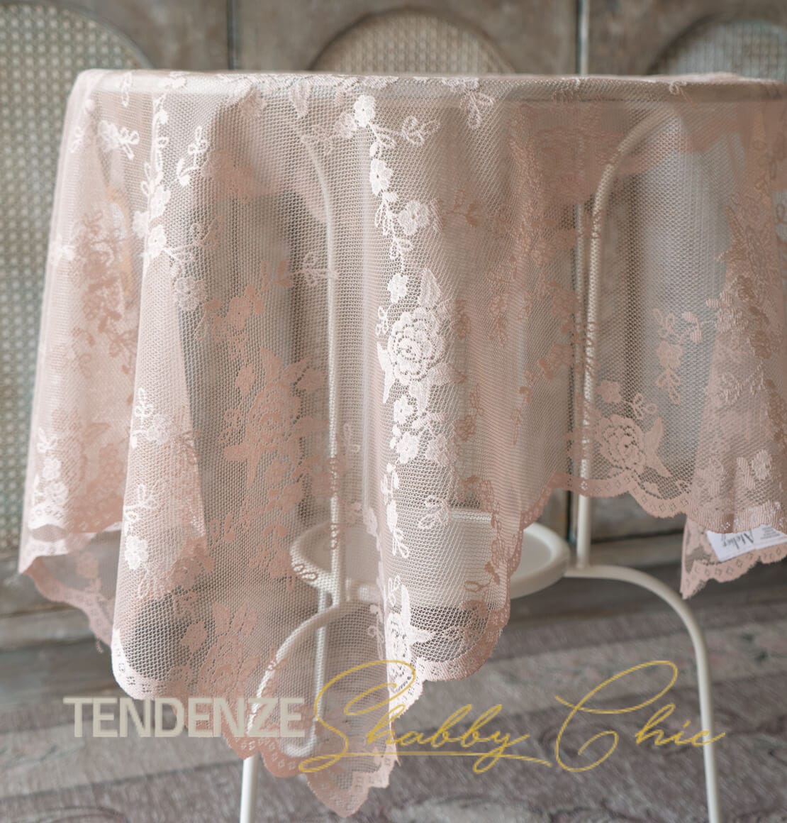 L'ATELIER 17 Tovaglia copritavolo da cucina rettangolare in pizzo con fiori ricamati, Shabby Chic Ciel 90x90 cm 3 varianti ROSA