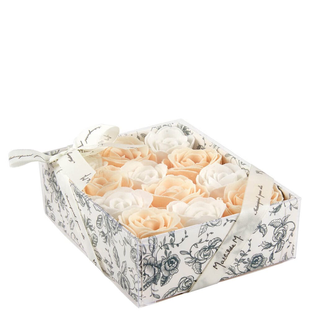 Scatola da 12 rose con petali di sapone bianco e rosa Mathilde M. - immagine 2