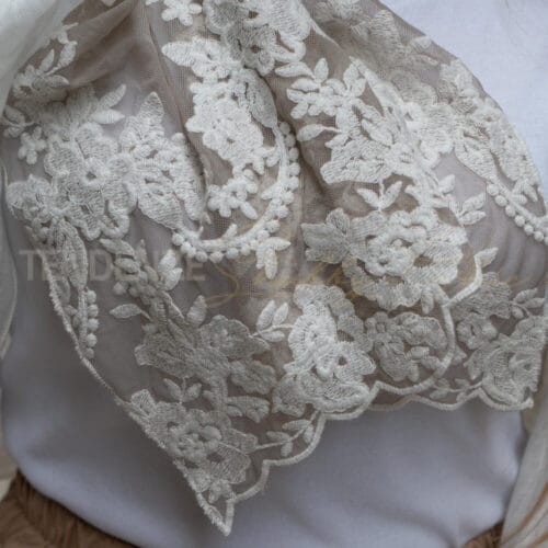 pashmina in lino e pizzo versailles colore vintage fango Chez Moi