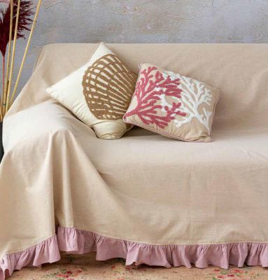 Couvre-lit Essentiel en pur coton avec froufrous 255x255 divers coloris