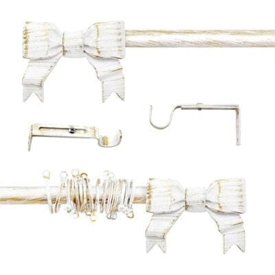 Bastone per Tenda Shabby Chic con Fiocchi Bianco e Oro 120-210