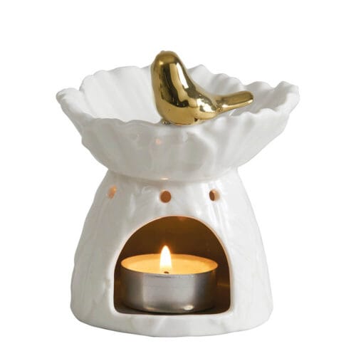 brucia essenze in ceramica con uccellino oro 1