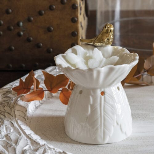 brucia essenze in ceramica bianca con uccellino Mathilde M