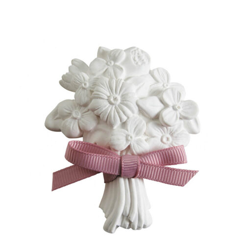 gesso a forma di bouquet di fiori con nastrino rosa in tessuto Mathile M.