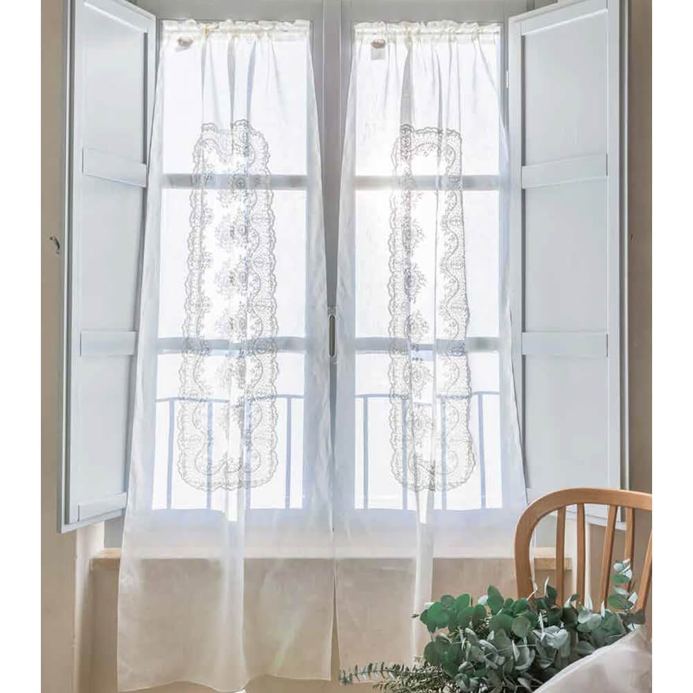Paire de rideaux en lin et dentelle Corinzio Lesena Blanc naturel 60 x 160