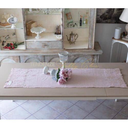 runner striscia in lino e pizzo rosa chez moi