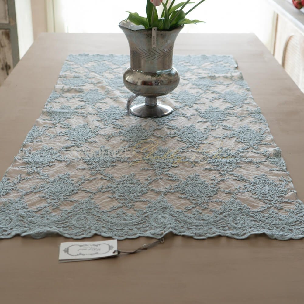 Runner Da Tavola Ricamato Sourcingmap | Motivo Floreale Con Pizzo | Beige Chiaro Rosa | 40x150 Cm | Poliestere