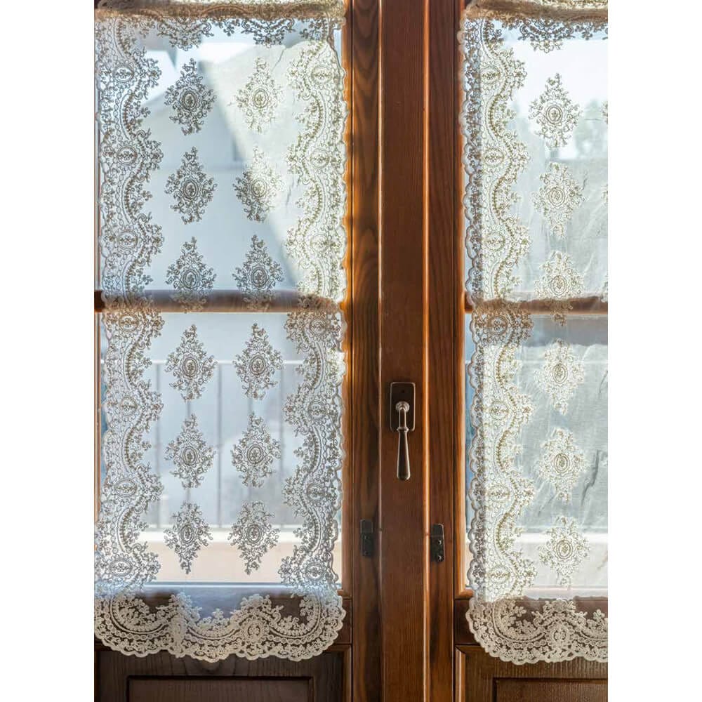 Coppia di Tende per porta finestra in pizzo Corinzio Luxury Bianco Naturale  48 x 140