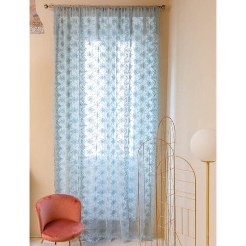 Rideau Prestige en dentelle Corinzio avec boucles et nœuds en papier de sucre 230x300 cm