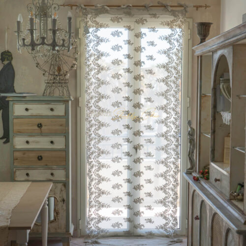 Cortina de puro encaje Versailles y festones laterales 120x300 Clay