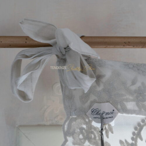 Tenda in puro pizzo Versailles 135x300 Argilla con lacci in lino e passante unico a scomparsa