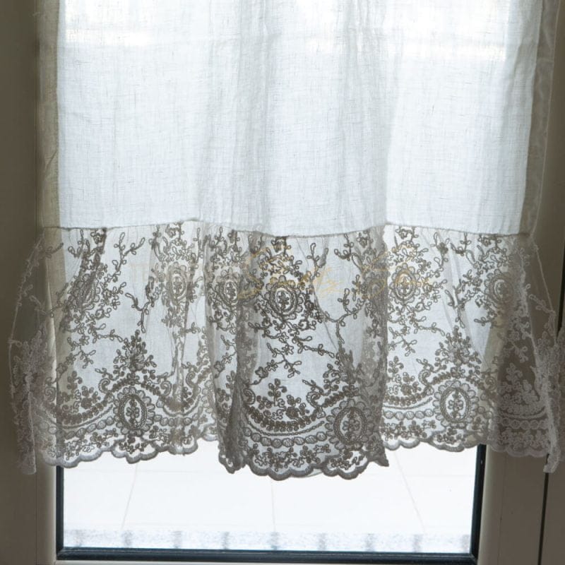 Tessuto a quadretti in lino con motivo a quadri di bufalo bianco, larghezza 140 cm (venduto al metro) (grigio e bianco