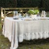 Nappe en pur lin avec volant en dentelle Corinzio Sahara 165x240 cm