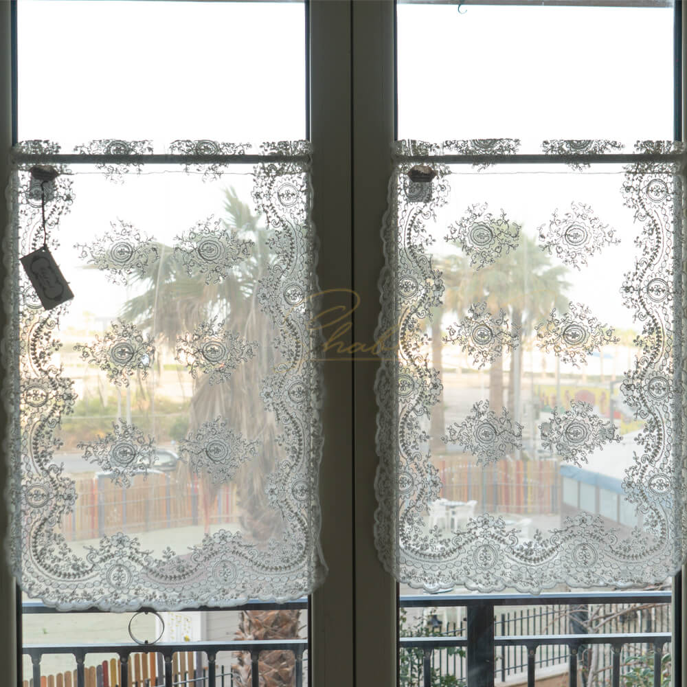 Coppia di Tendine per finestra in pizzo Corinzio Luxury Bianco Naturale 48  x 70