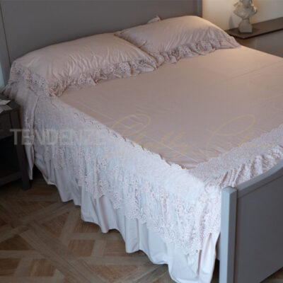 Couvre-lit et taies d'oreiller doubles en percale avec dentelle provenza Poudre