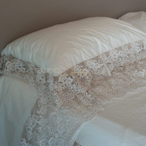 Sábana de matrimonio y 2 fundas de almohada de percal con encaje Provenza Rosè