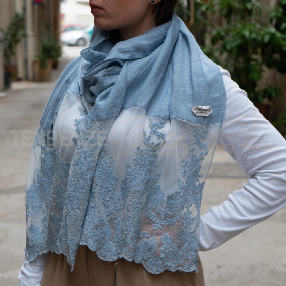 Pashmina in lino e pizzo Caterina Chez Moi Fiordaliso | Tendenze Shabby Chic