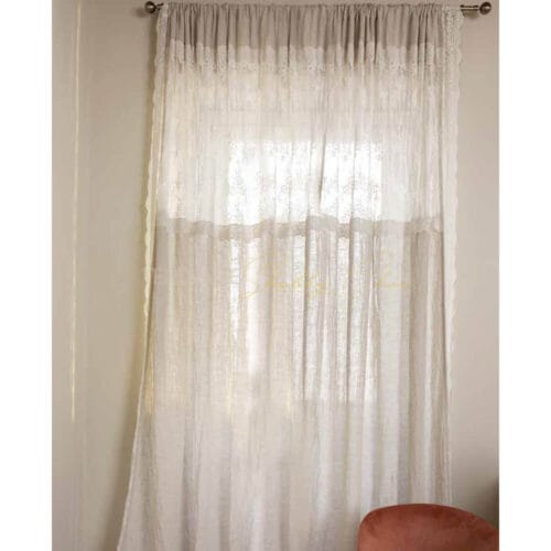 Rideau Lumière en lin écru avec bords latéraux en dentelle - Chez Moi