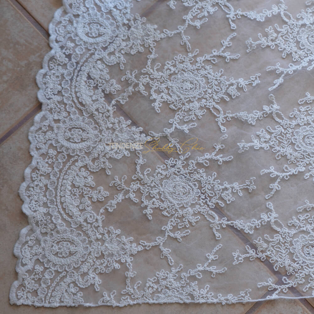 Rideau en dentelle Corinzio avec boucle et nœuds Blanc optique 120 x 300 – Image 4