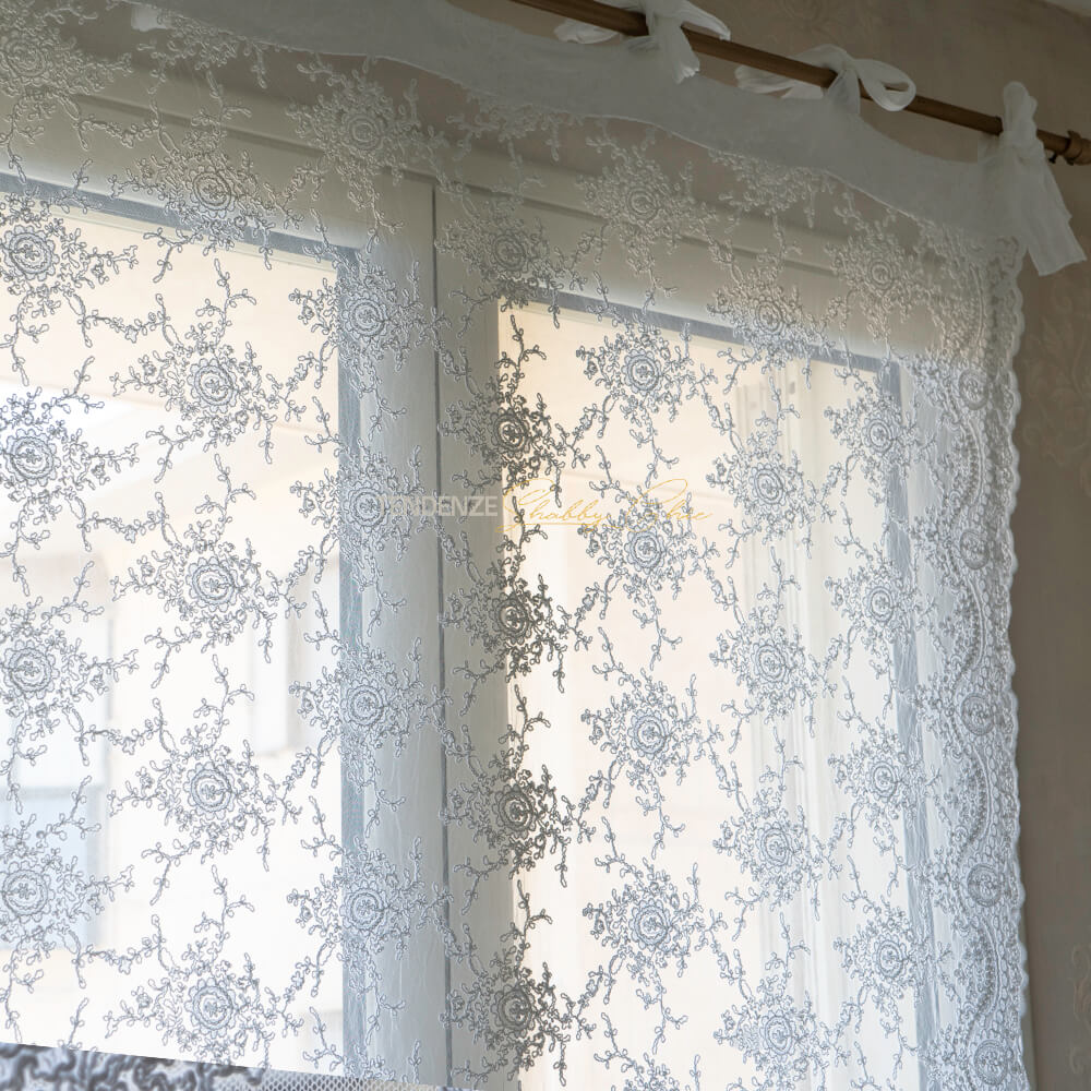 Rideau en dentelle Corinzio avec boucle et nœuds Blanc optique 120 x 300 – Image 3