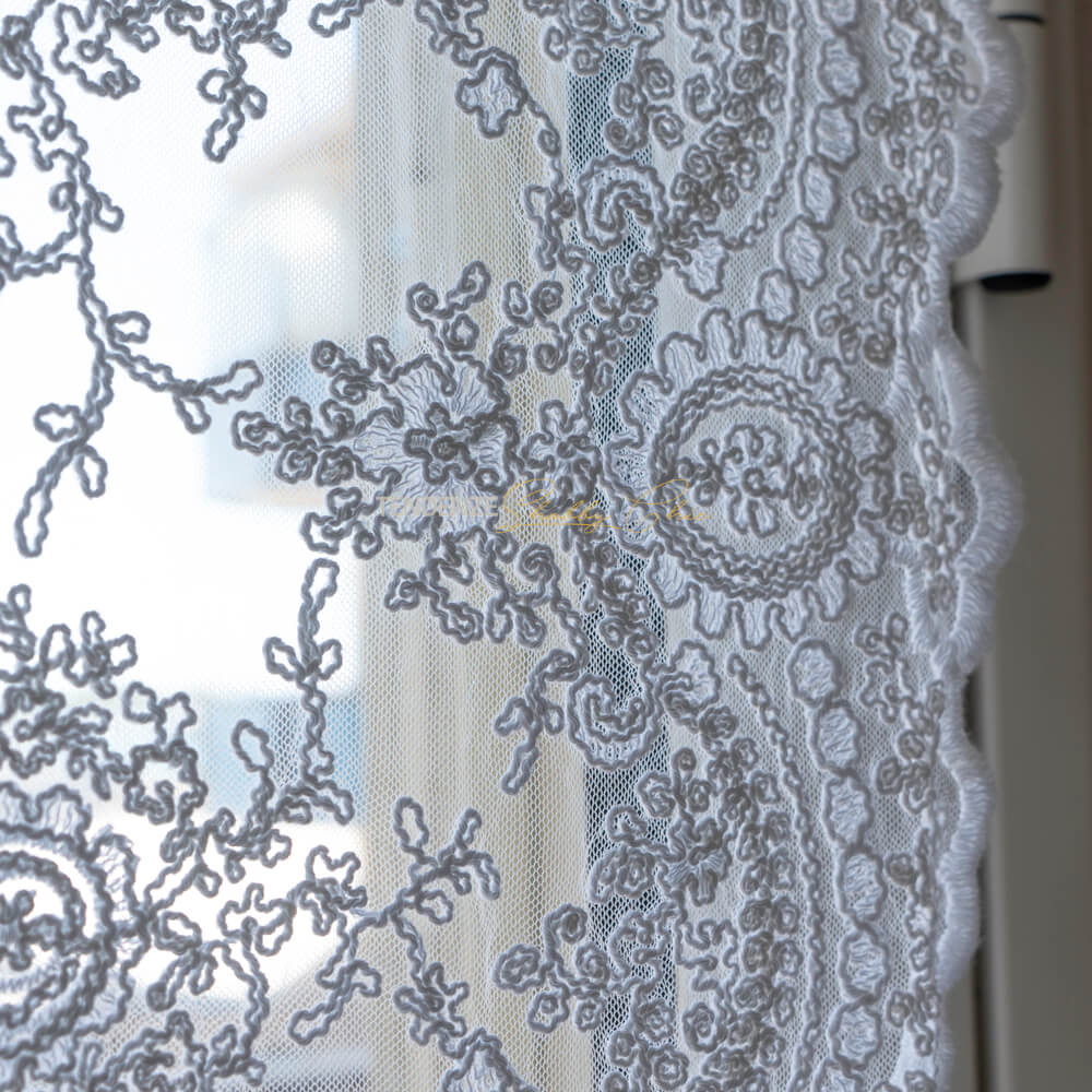 Rideau en dentelle Corinzio avec boucle et nœuds Blanc optique 120 x 300 – Image 2