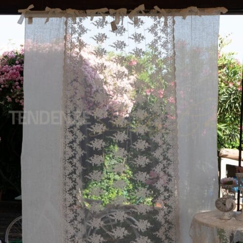 Tenda In Lino Intarsio In Pizzo Versailles Bianco Naturale 220 X 300 Chez Moi
