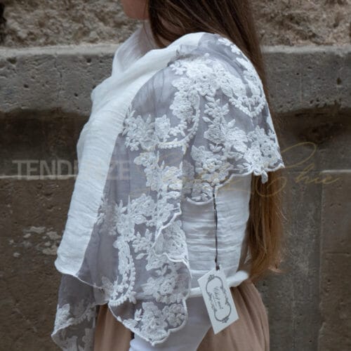 pashmina in lino e pizzo colore vintage cemento Chez Moi