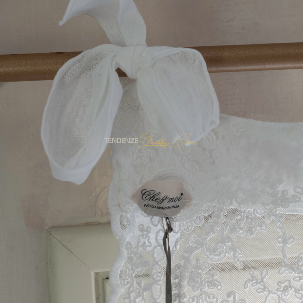 Rideau en dentelle Corinzio avec boucle et nœuds Blanc optique 120 x 300 – Image 6