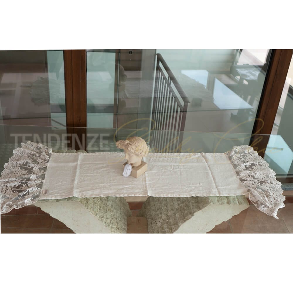 Chemin de table Vintage Mud Lin et dentelle Provenza – Image 4