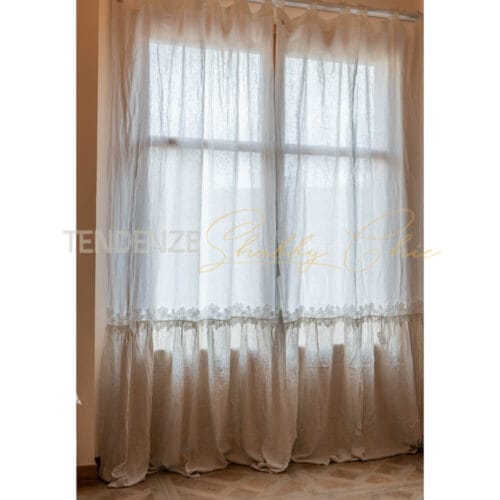 tenda in puro lino e balza con fiorellini Chez Moi
