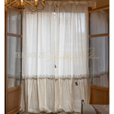 Tenda in lino con balza a contrasto Fleuri 140 x 300 Chez Moi