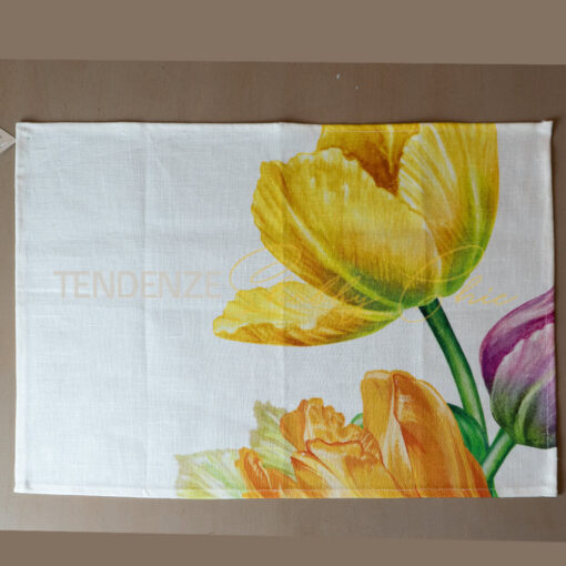 tovaglietta in lino all'americana con tulipani gialli