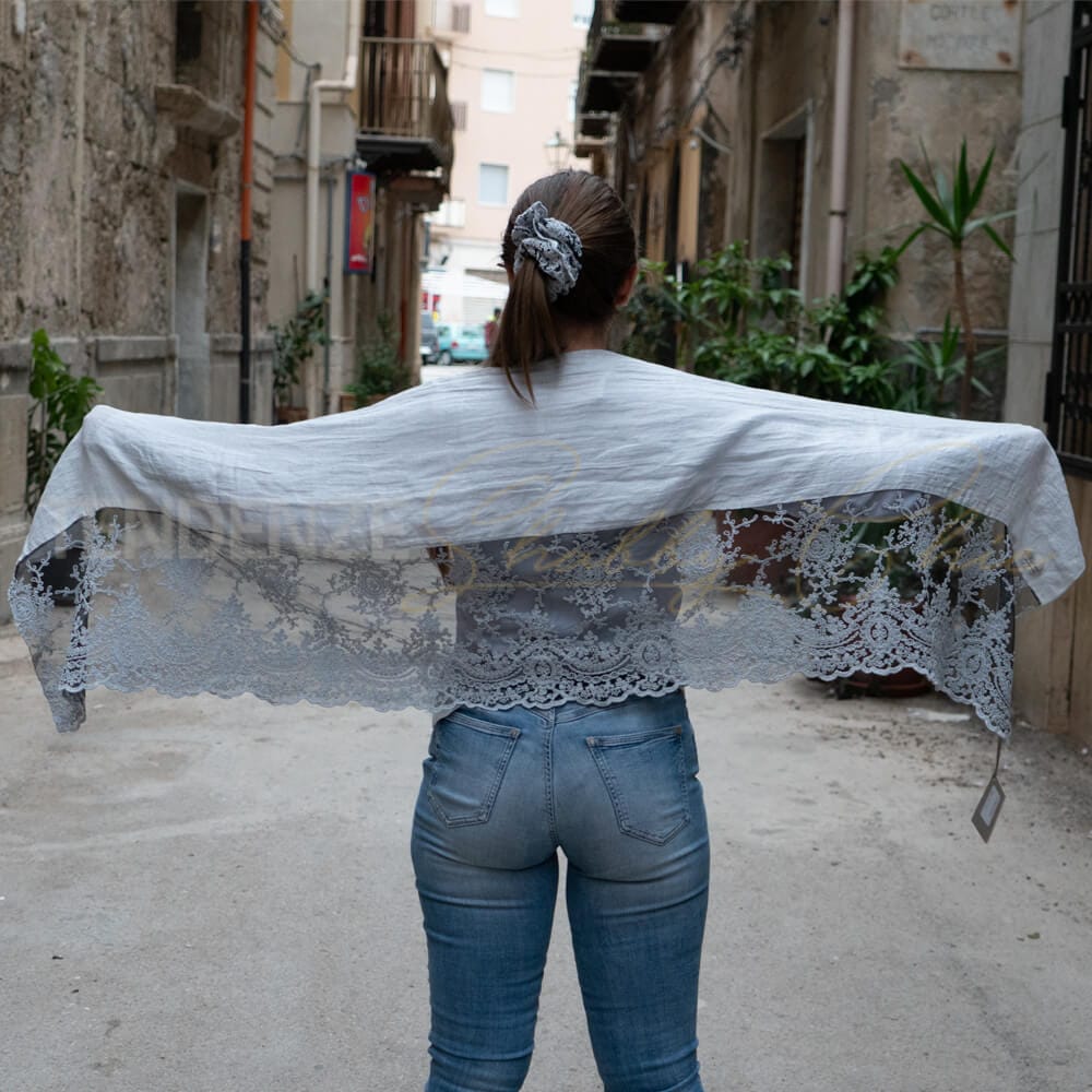 Chez Moi Corinna Anémone pashmina en lin et dentelle – Image 4