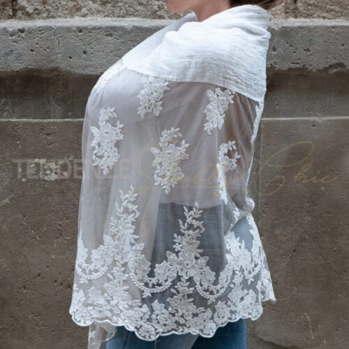 sciarpa in lino e pizzo colore vintage fango Chez Moi