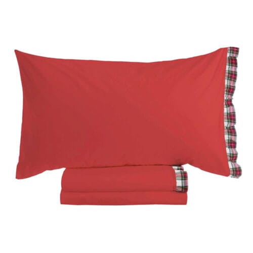 lenzuola colore rosso e volant a fantasia tartan Blanc MariClò