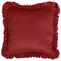 cuscino in velluto rosso con gala arricciata
