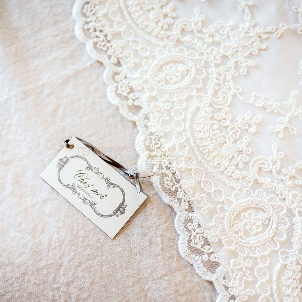 Sábana de matrimonio y 2 fundas de almohada de percal con encaje Corinzio Blanco - Imagen 3