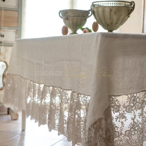 Alternative view of Mantel de puro lino y encaje provenzale Chez Moi Vintage Fango