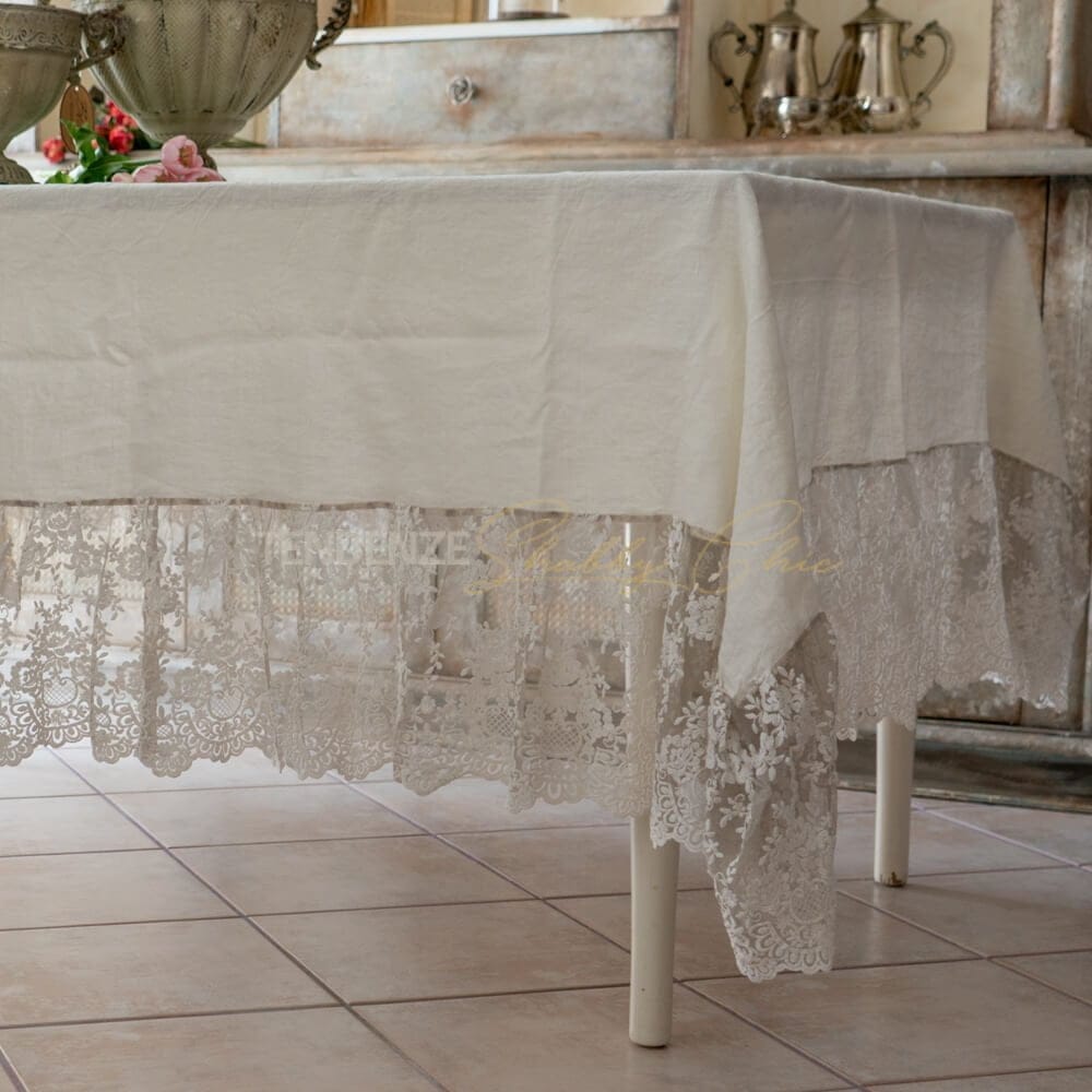 TOVAGLIA O COPRITAVOLA AVORIO BALZE ROMANTICO SHABBY DIA 180cm.100% CO –  MIRIAM HOME: Shabby Chic & Country Style