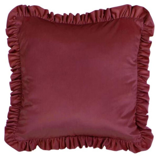 cuscino in velluto rosso con rouches arricciata lungo il perimetro di blanc mariclo
