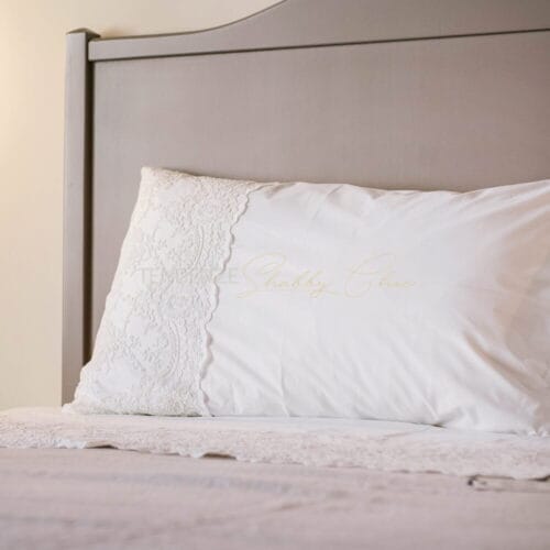 Sábana de matrimonio y 2 fundas de almohada de percal con encaje Corinzio Blanco - Imagen 2