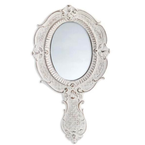 specchio con manico shabby chic con decori Blanc MariClò