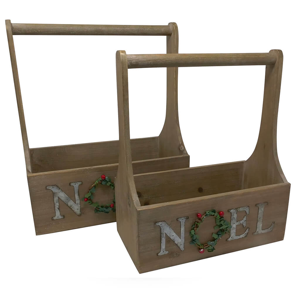 Lot de 2 coffrets de Noël en bois avec lettres Noel
