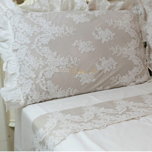 Sábana doble de percal con par de fundas de almohada y encaje Versailles - Vintage Fango - Imagen 2