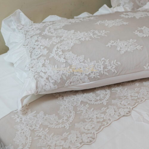 Sábana doble de percal con par de fundas de almohada y encaje Versailles - Vintage Fango - Imagen 7