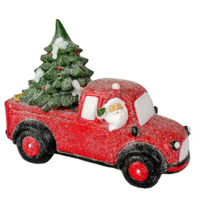 Camionnette rouge avec le Père Noël et des lumières LED