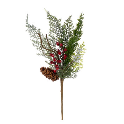 Rametto di pino con bacche rosse e pigne H 50 cm